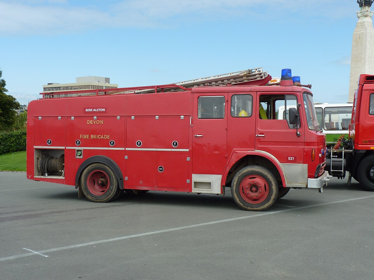 Not a Land Rover: a 1980 Dodge with HCB-Angus bodywork in Devon Fire Brigade colours, representative of the firm's mainstream municipal appliance work.