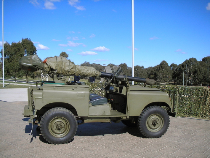 M40 recoilless rifle on a Land Rover displayed in the grounds of the Australian War Memorial, Canberra