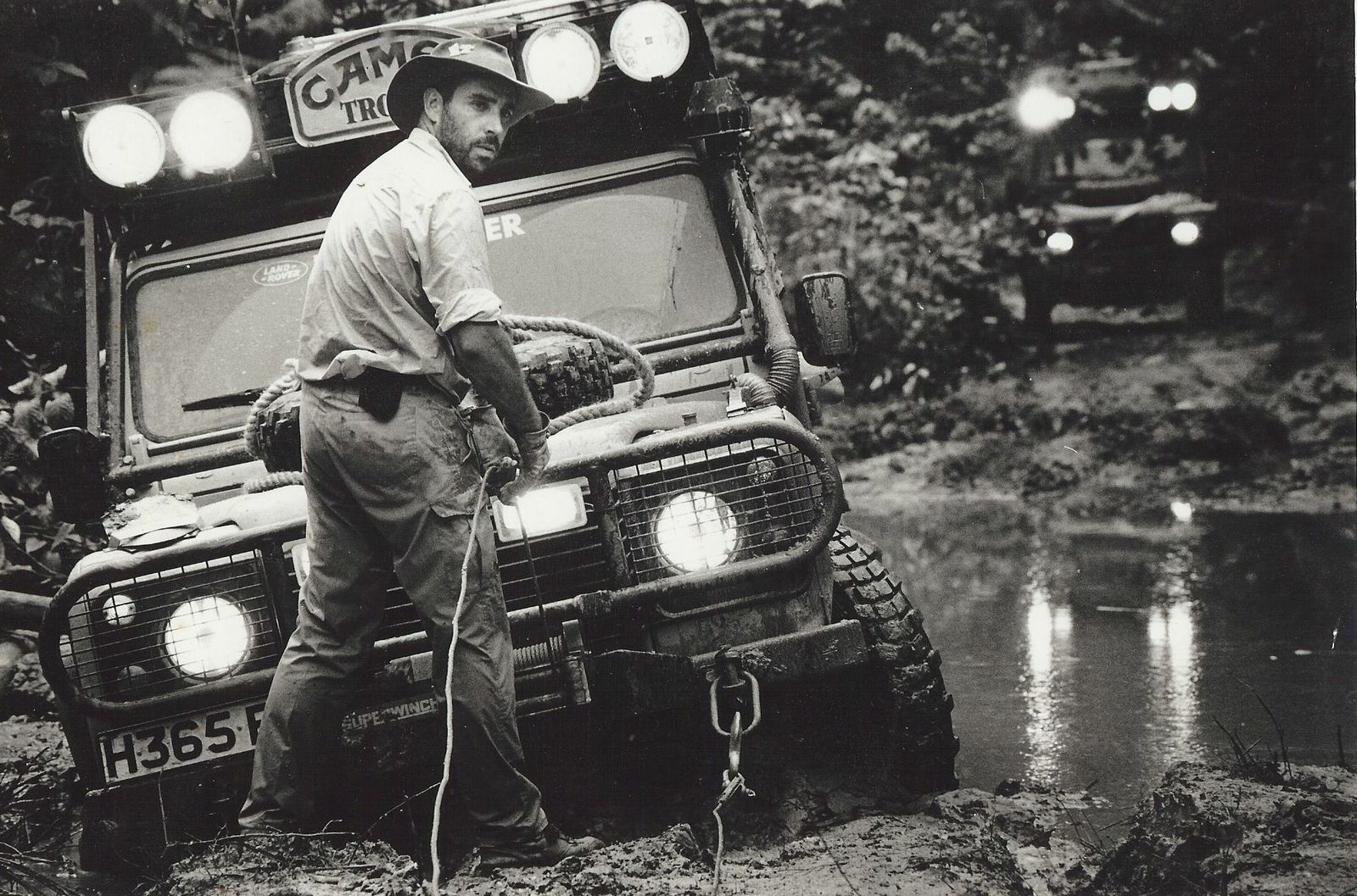Winching a Camel Trophy Defender on the 1991 pre-scout expedition for the 1992 Guyana event