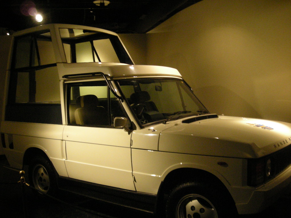The 1982 Ogle Range Rover popemobile at the National Museum of Funeral History, Houston