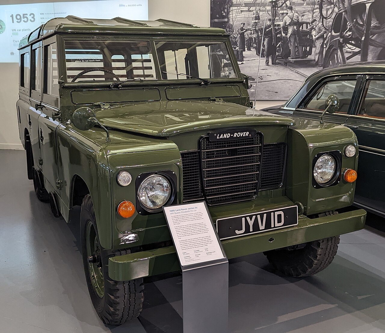 Queen Elizabeth II's 1966 Series IIA 109 Station Wagon, JYV 1D, on display at the British Motor Museum