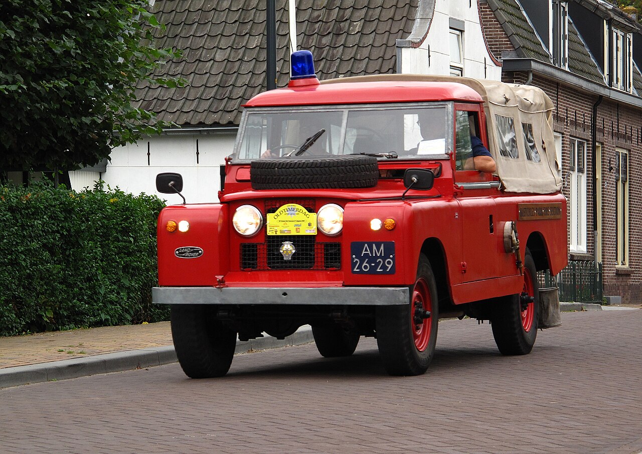 1958 Series II 109" soft top, a preserved Dutch fire-service vehicle, at Hazerswoude-Dorp