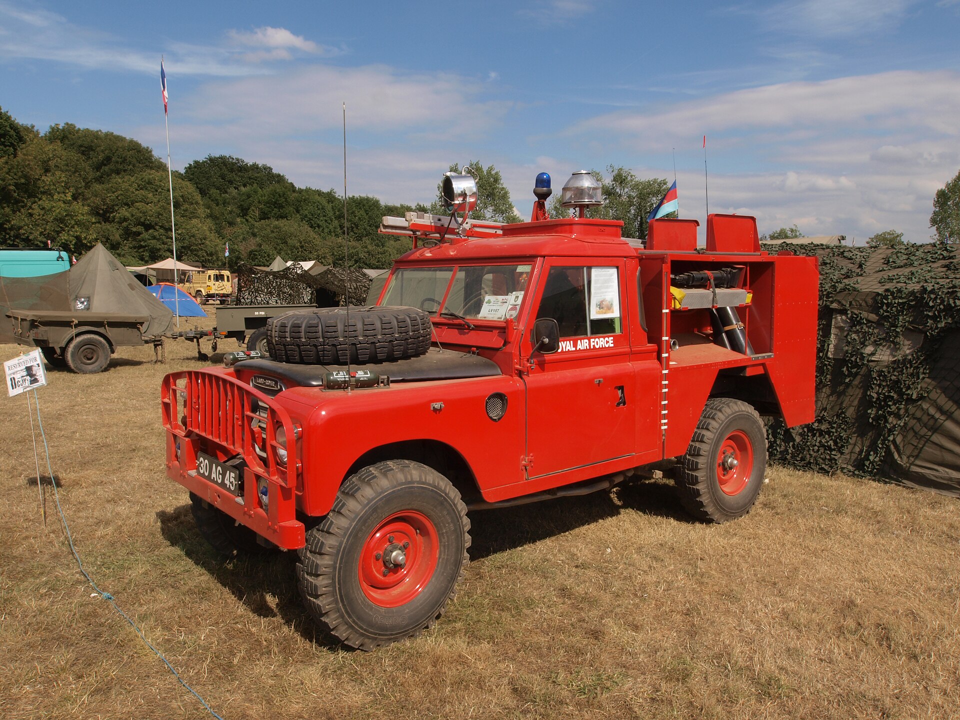 Preserved 1974 RAF TACR1 30 AG 45, showing the gate-crashing brush guard and roof-mounted foam monitor