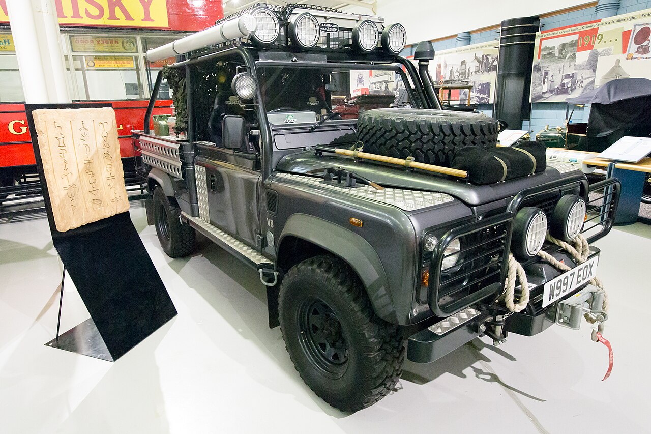 The Gaydon film car showing the external cage and lamp bar, Heritage Motor Centre
