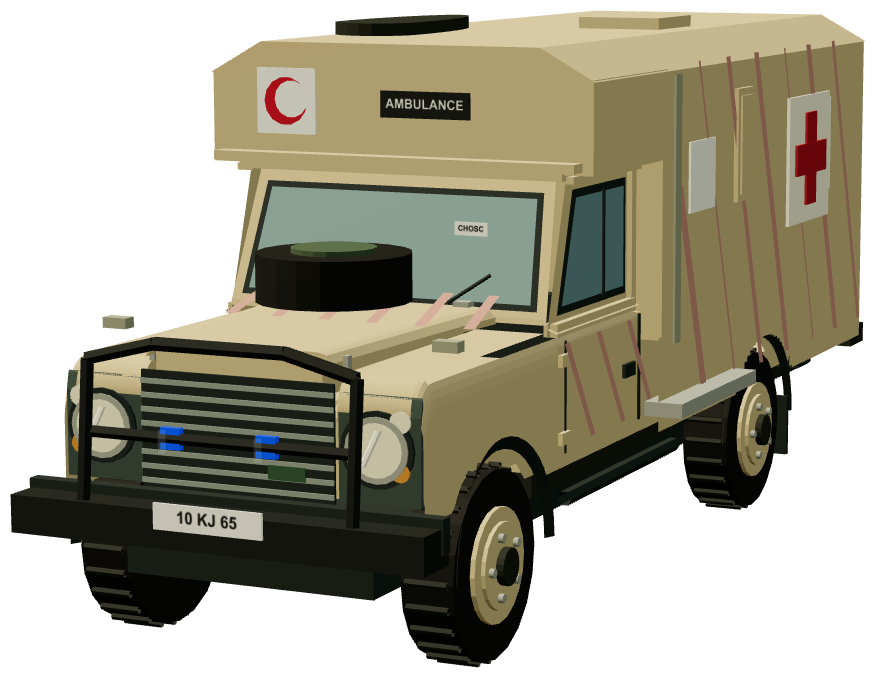 CHOSC Tiger-Stripe 127 Ambulance — front three-quarter render