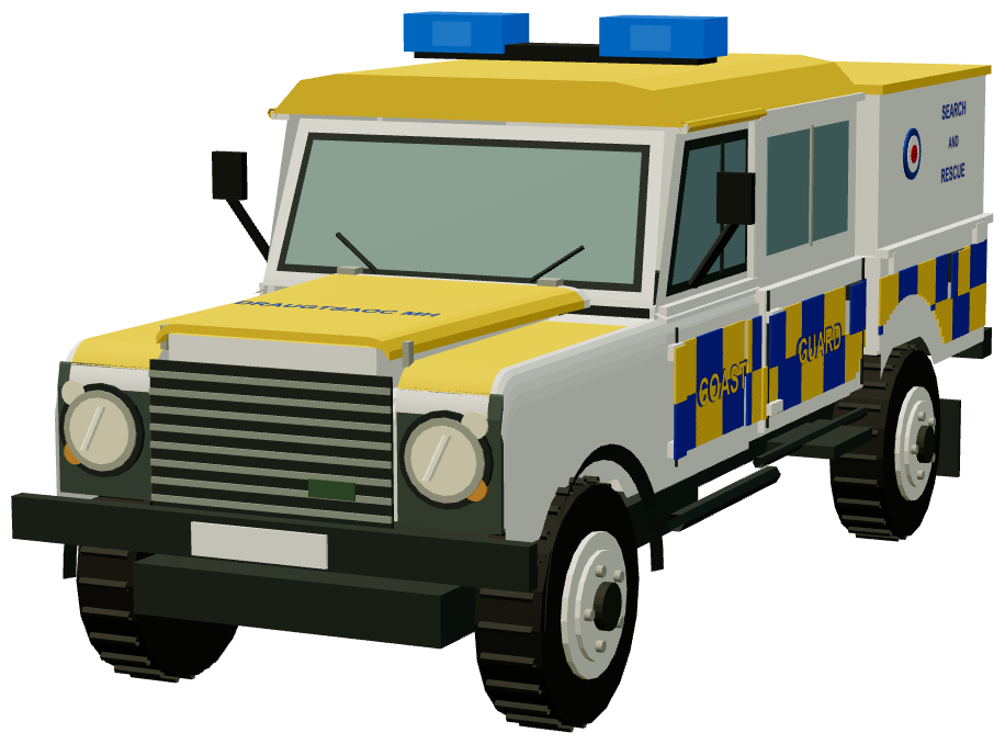 HM Coastguard SAR Defender 130 — front three-quarter render