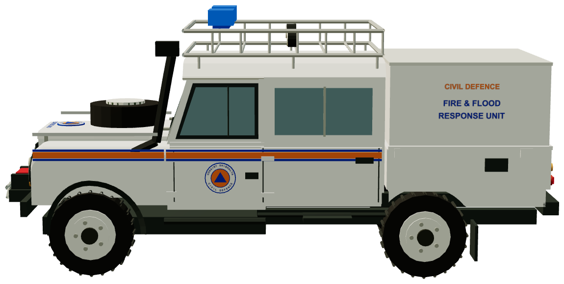 Louth Civil Defence Fire & Flood Response Defender — side render