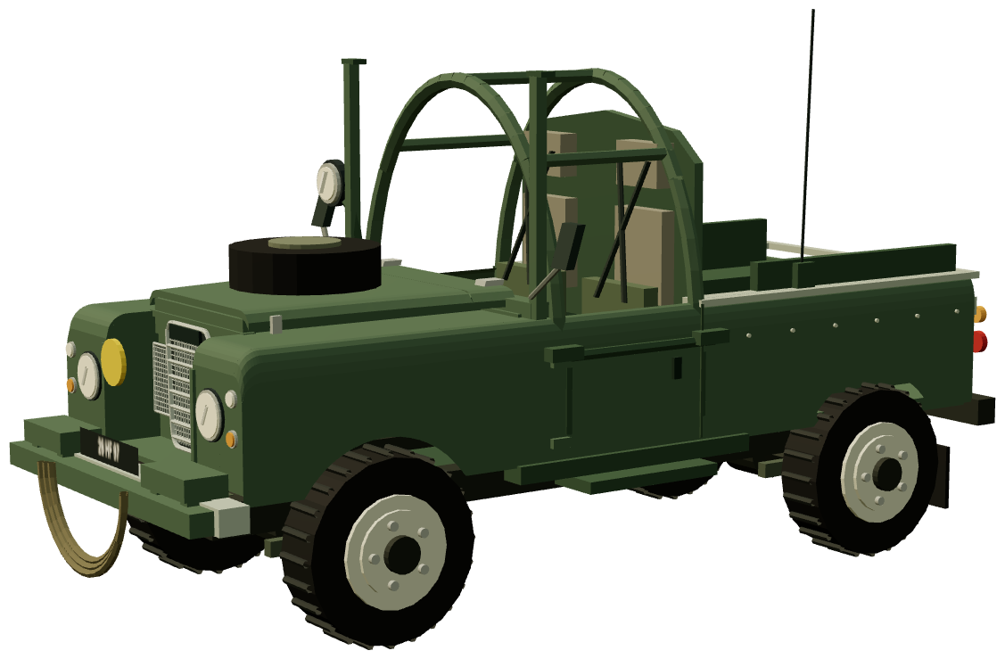 Mine Protected Land Rover — three-quarter render
