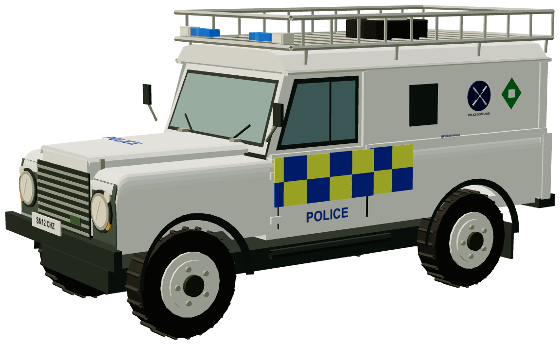 Police Scotland Underwater Search Unit Defender 110 — three-quarter render