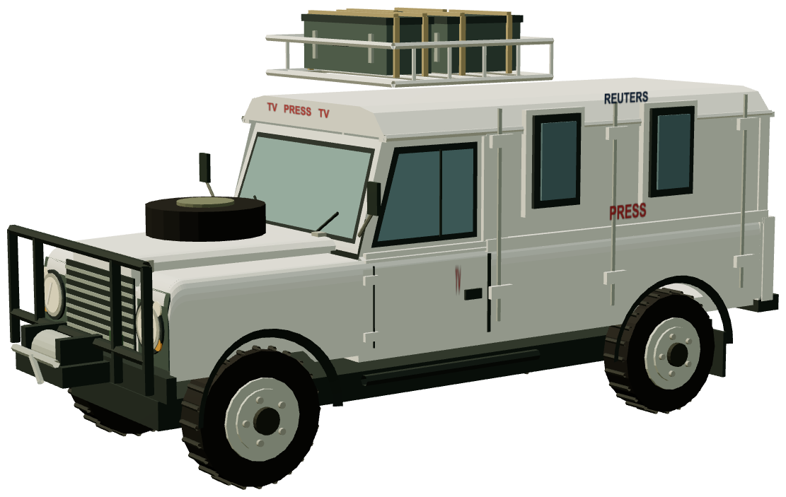 Reuters armoured 130 press vehicle — three-quarter render