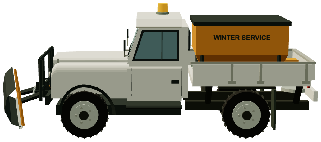Defender snowplough and gritter — side render