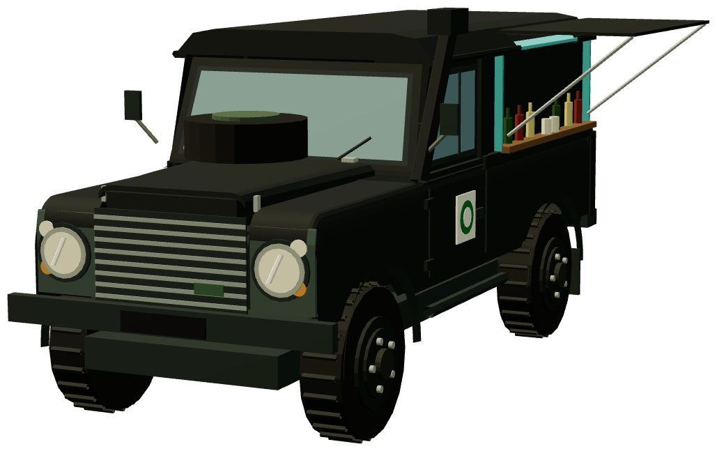St Monans Ex-Army Land Rover Mobile Bar — front three-quarter render