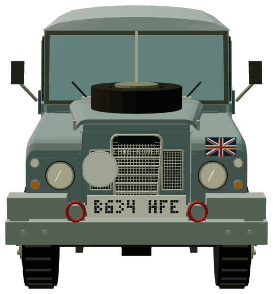Series III 109″ · UK military — front render